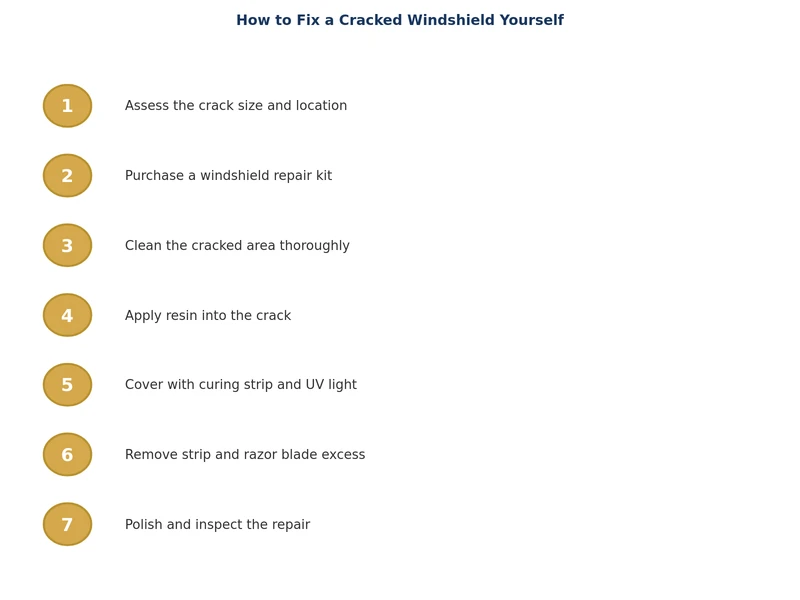 step-by-step windshield crack repair process diagram showing resin injection and curing