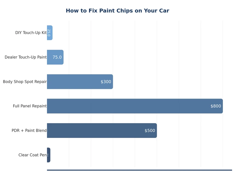 bar chart comparing cost of fixing paint chips by method: DIY touch-up vs professional respray vs dealership