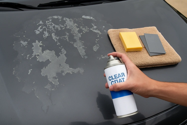 Fix peeling clear coat on a car hood showing bubbling and flaking paint