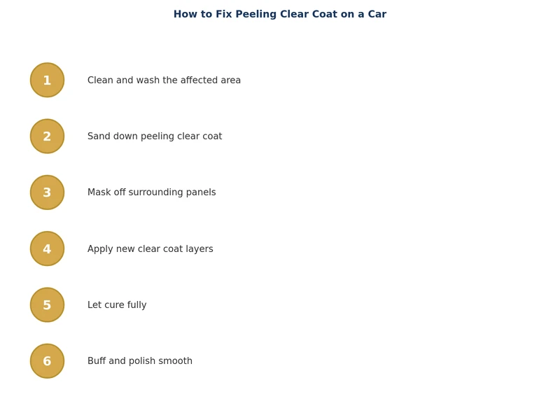 Step-by-step process diagram for fixing peeling clear coat on a car