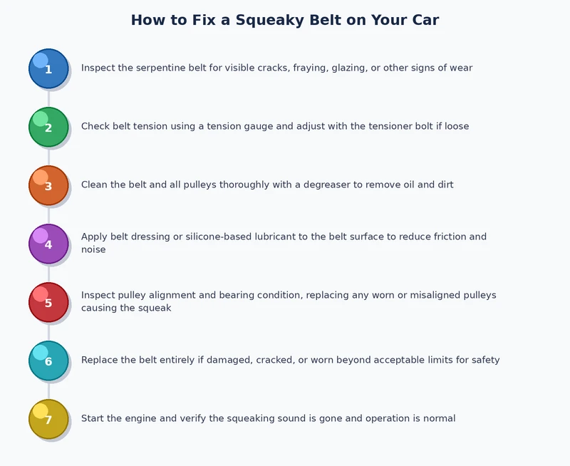 Step-by-step process diagram for serpentine belt replacement including tensioner release and belt routing