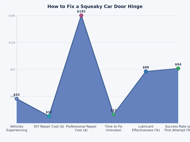 bar chart comparing lubricant options for fixing a squeaky car door hinge by longevity and messiness