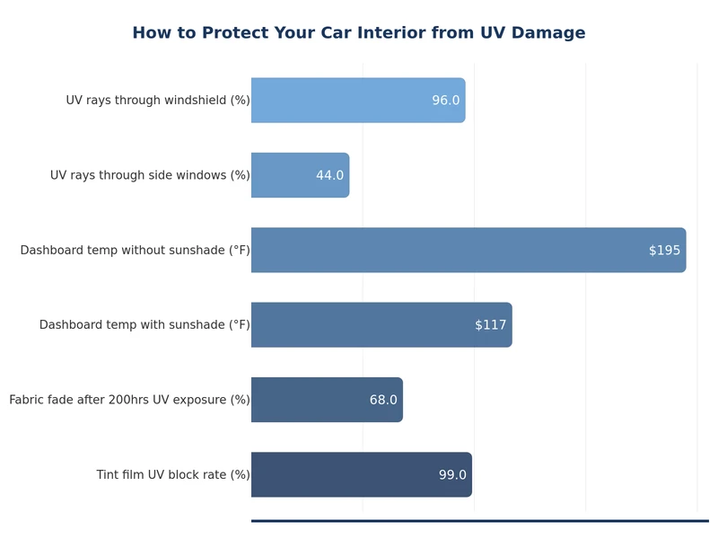 Bar chart comparing UV protection effectiveness of different car interior protection methods