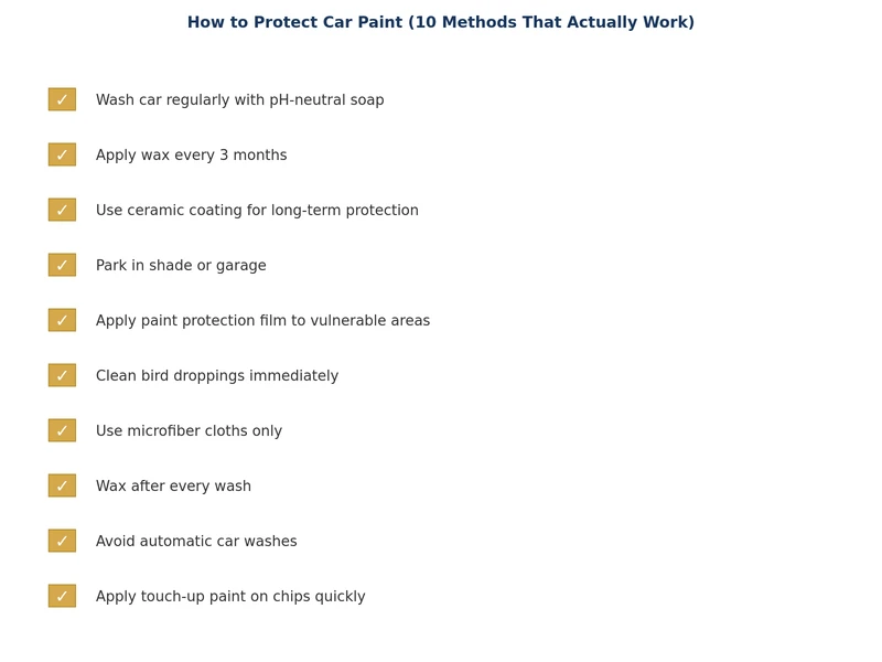 Car paint protection checklist showing 10 methods to protect car paint