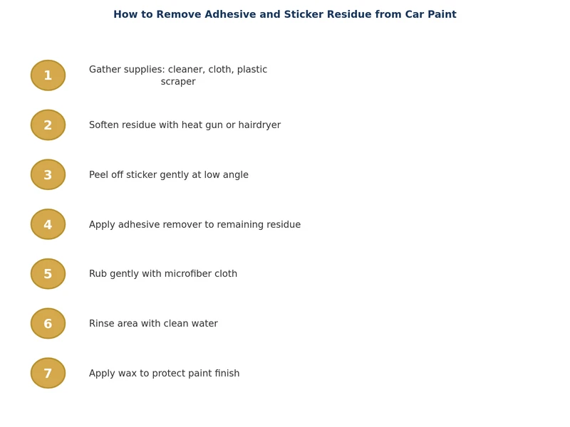 step-by-step process diagram for removing adhesive residue from car paint