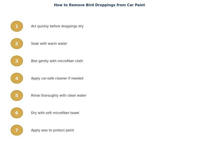 step-by-step process diagram for removing bird droppings from car paint