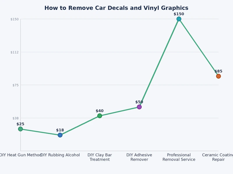 Chart comparing car decal removal methods by cost, risk level, and skill required