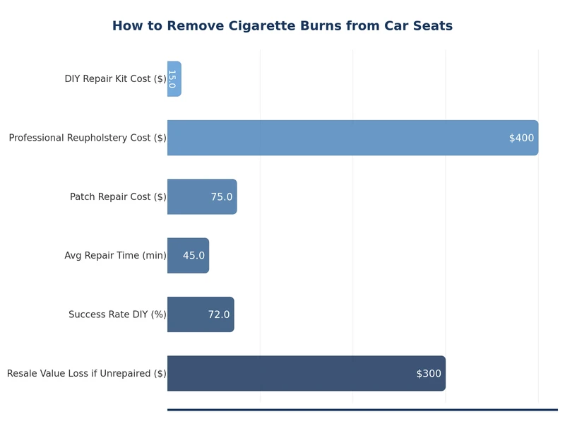 chart comparing cigarette burn repair difficulty by seat material type