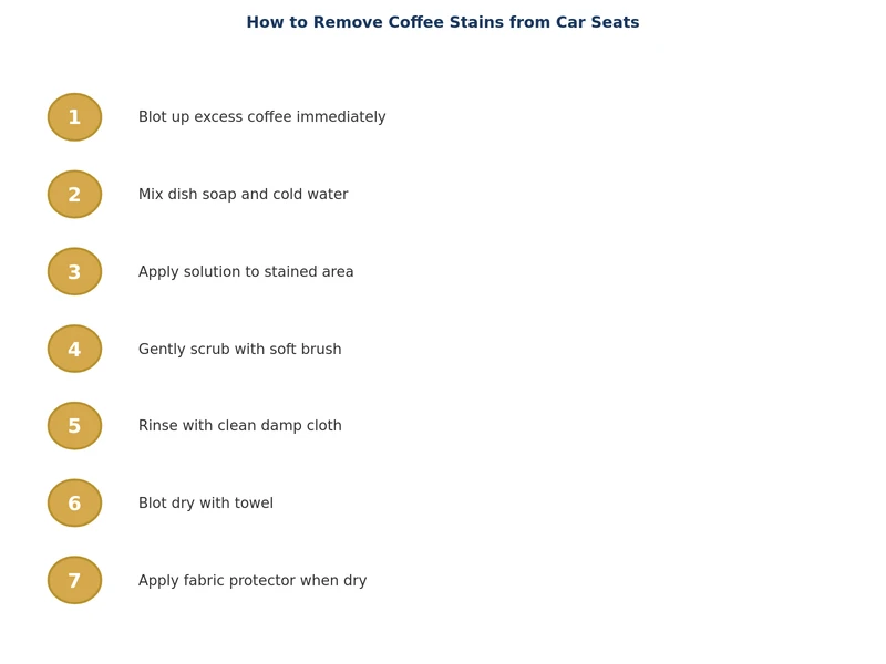 step-by-step process diagram for removing coffee stains from car seats