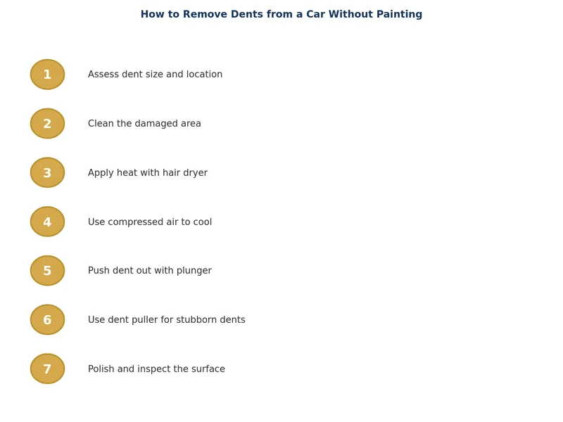 step-by-step process diagram for dent removal using glue tabs on car body panel
