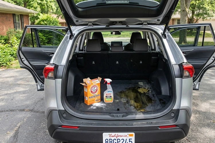 Removing diesel fuel smell from car carpet and interior upholstery surfaces