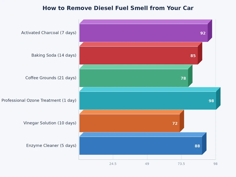 Chart comparing diesel odor removal methods by effectiveness, cost, and time required