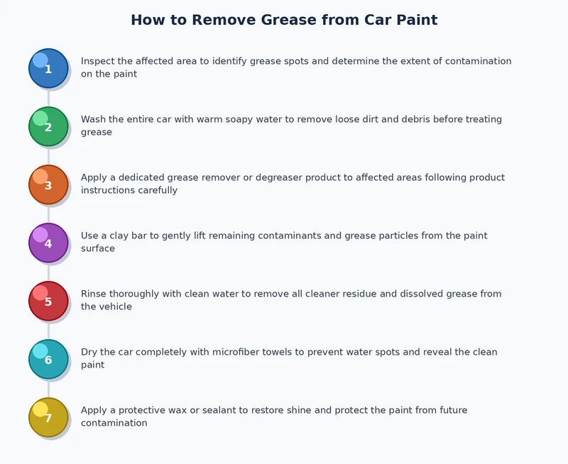 three-stage process diagram for removing grease from car paint showing prep removal and protection steps