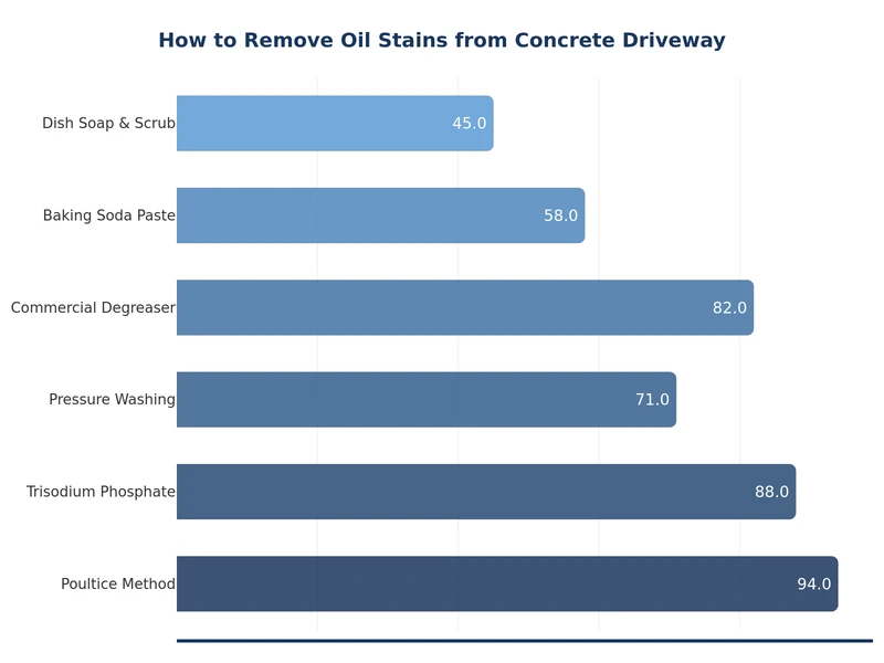 chart comparing effectiveness of oil stain removal methods on concrete