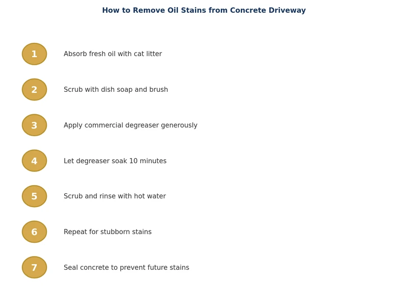 step-by-step process diagram for removing oil stains from concrete driveway
