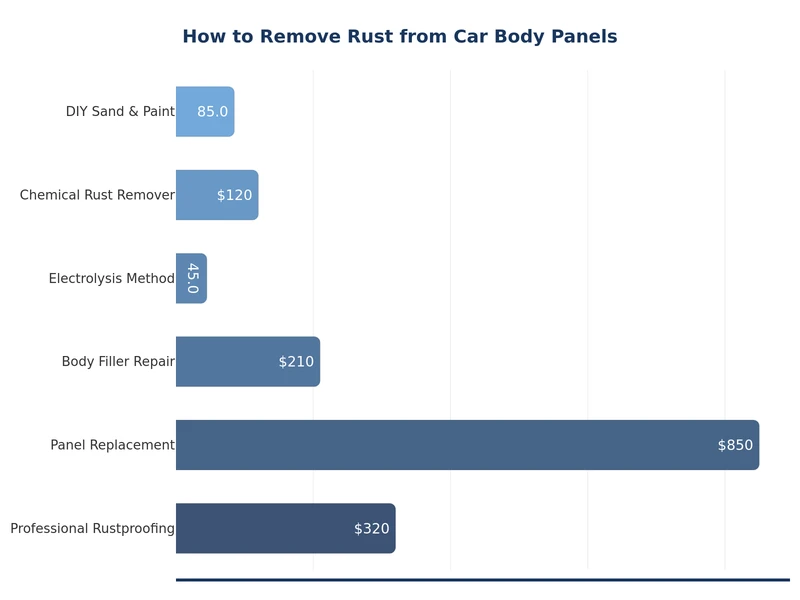 chart comparing rust severity levels and repair methods for car body panels