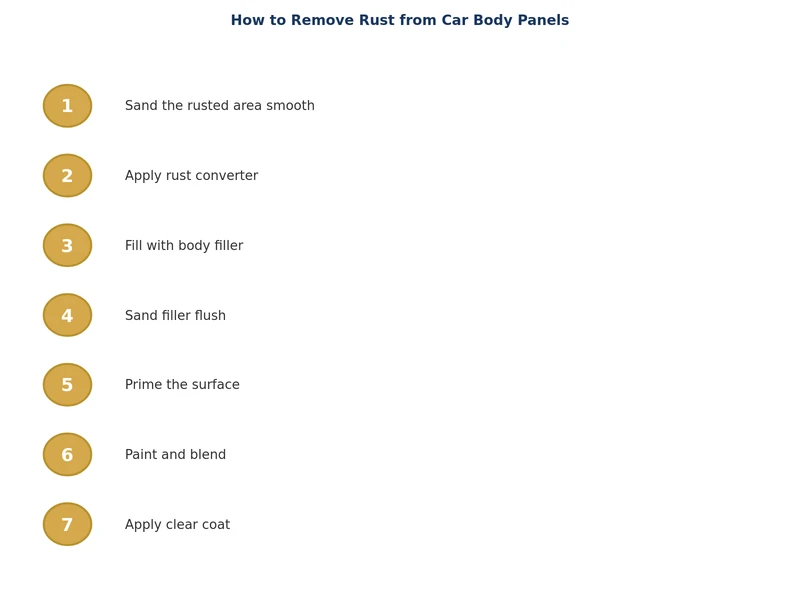 step-by-step process diagram for removing rust from car body panels