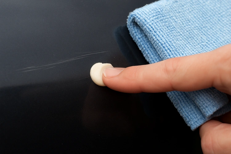 how to remove scratches from car paint using a polishing pad on a red car panel