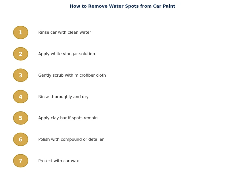 step-by-step process diagram for removing water spots from car paint