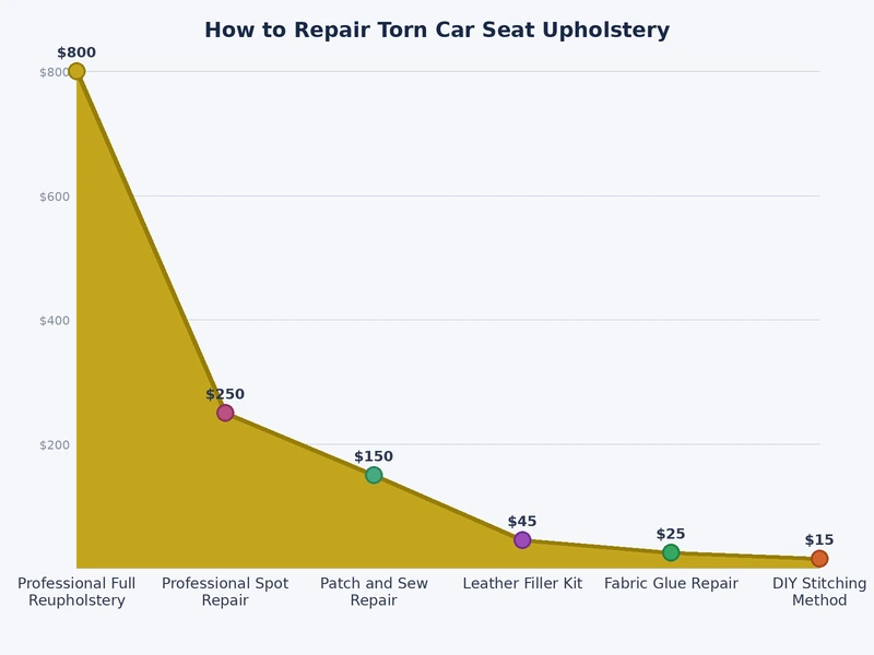 Comparison chart showing repair difficulty and cost across leather, vinyl, and cloth car seat materials