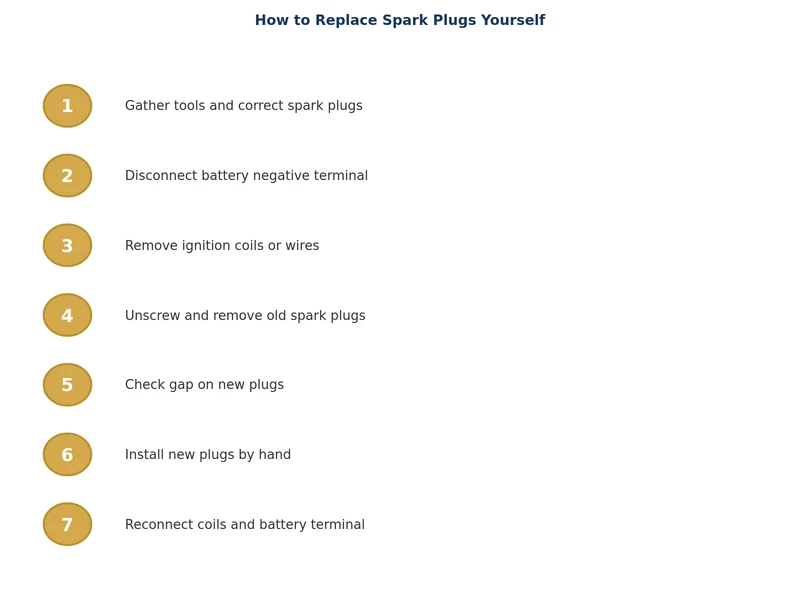 Step-by-step process diagram for replacing spark plugs