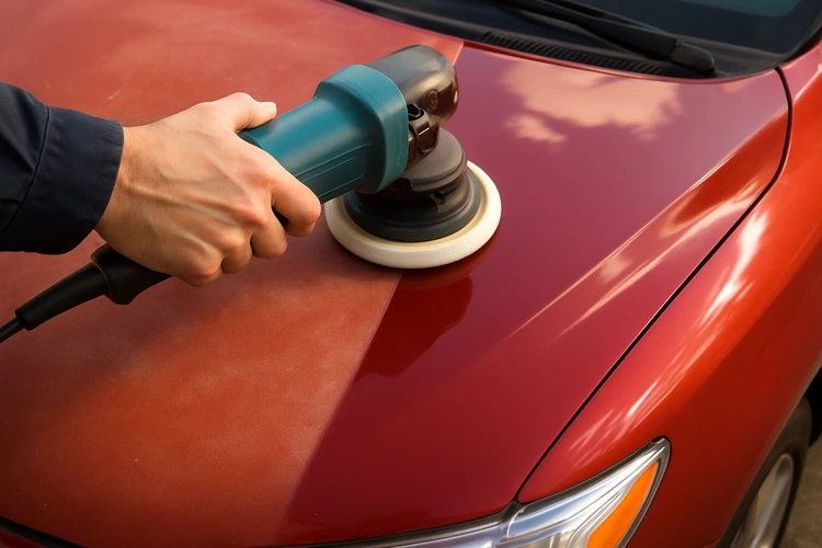 how to restore faded car paint using rubbing compound and polisher on a dull car hood