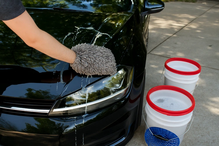 how to wash a black car without swirl marks using the two-bucket method