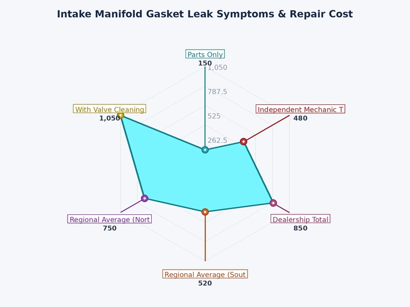 Chart comparing intake manifold gasket leak symptom types — coolant, vacuum, and oil leak signatures