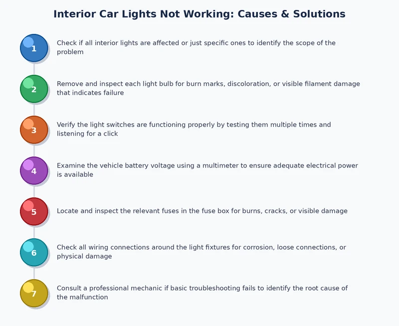 Step-by-step diagnostic process for interior car lights not working