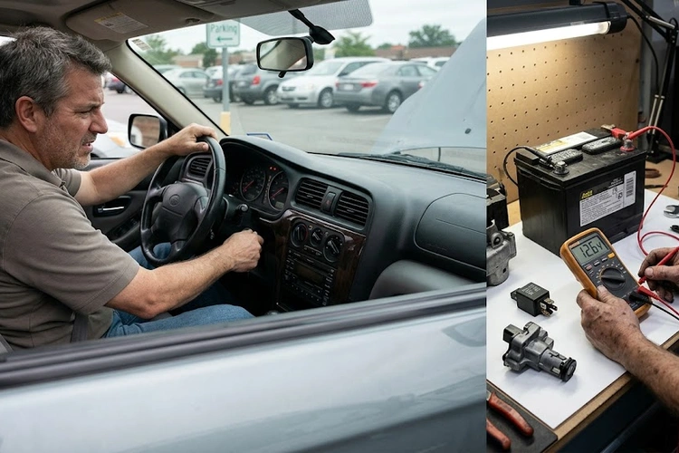 Mechanic performing a battery load test to diagnose a car that won't start intermittently