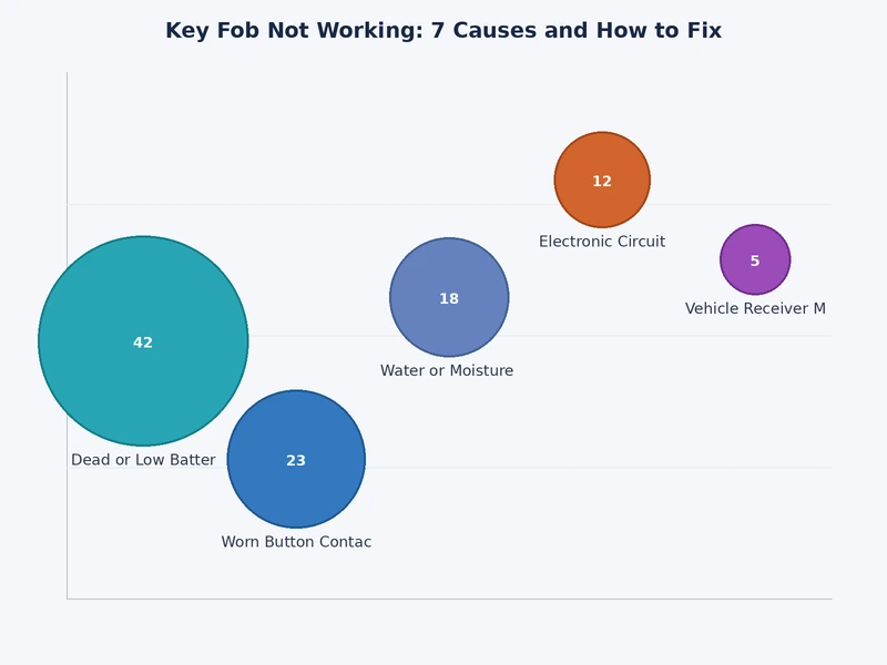 Bar chart showing relative frequency of key fob not working causes ranked from most to least common
