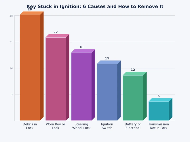 Bar chart showing frequency of the 6 most common causes of a key stuck in ignition