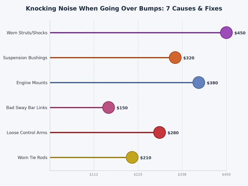 Bar chart comparing average professional repair costs for the seven most common causes of suspension knocking noise over bumps