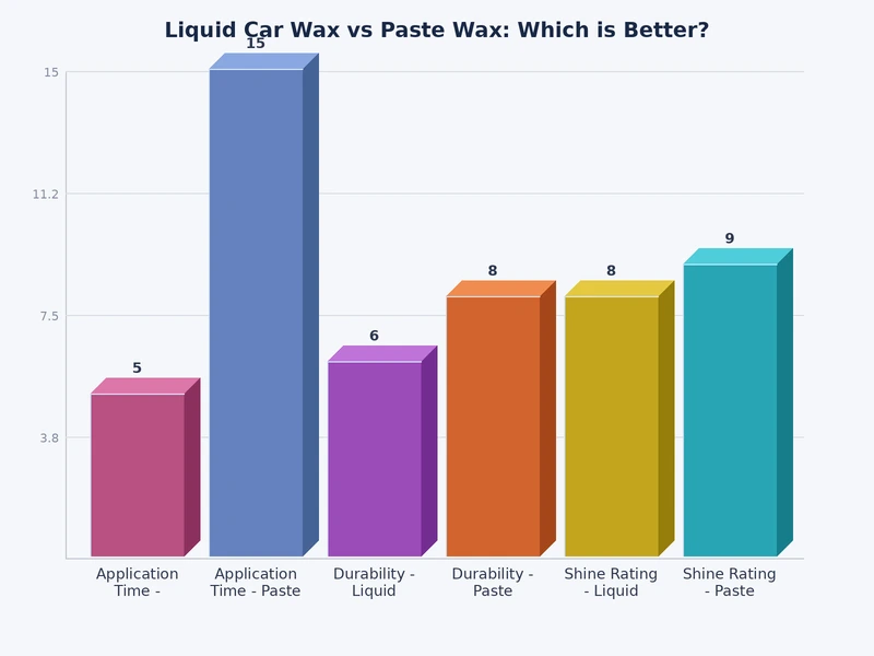 bar chart comparing liquid wax vs paste wax car protection duration gloss depth and ease of application