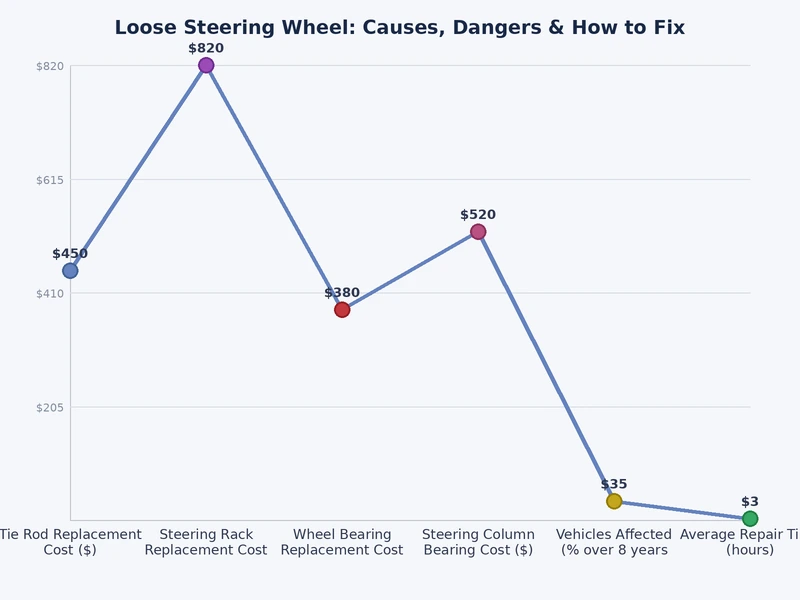 Bar chart comparing loose steering wheel causes by repair urgency and average cost