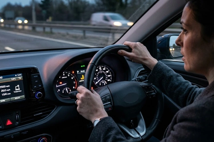 Low coolant light on vehicle dashboard warning indicator