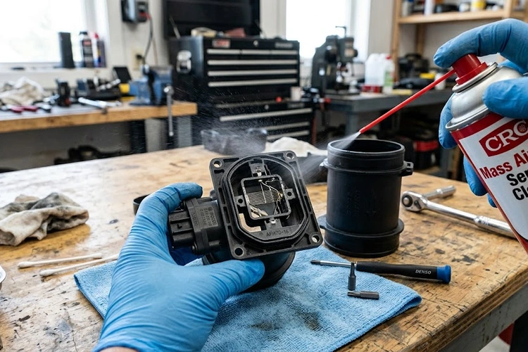 Mass air flow sensor symptoms displayed through dashboard warning lights and rough idle behavior