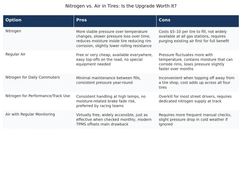 nitrogen vs air in tires side by side comparison diagram