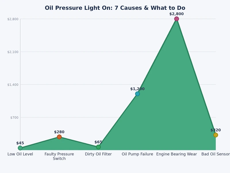 chart comparing seven causes of oil pressure light on by frequency and engine damage severity