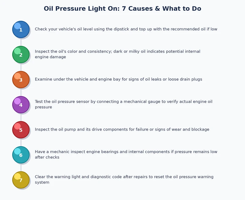 step-by-step diagnostic process diagram for oil pressure light on troubleshooting flow
