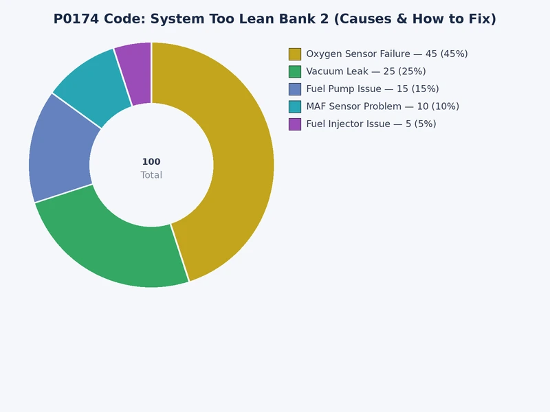 P0174 code causes chart showing frequency of vacuum leaks, MAF sensor issues, and fuel delivery problems