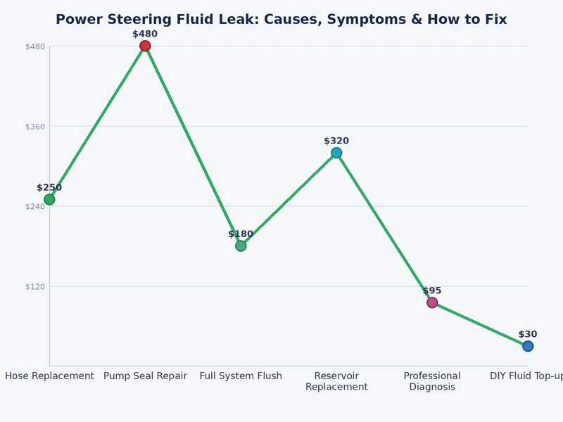 Bar chart comparing power steering fluid leak repair costs by component type