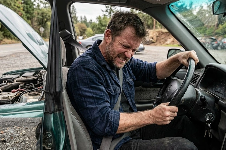 Mechanic inspecting power steering pump and hose connections to diagnose power steering not working