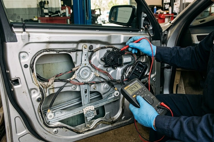 Power window not working — driver pressing window switch with glass stuck mid-travel