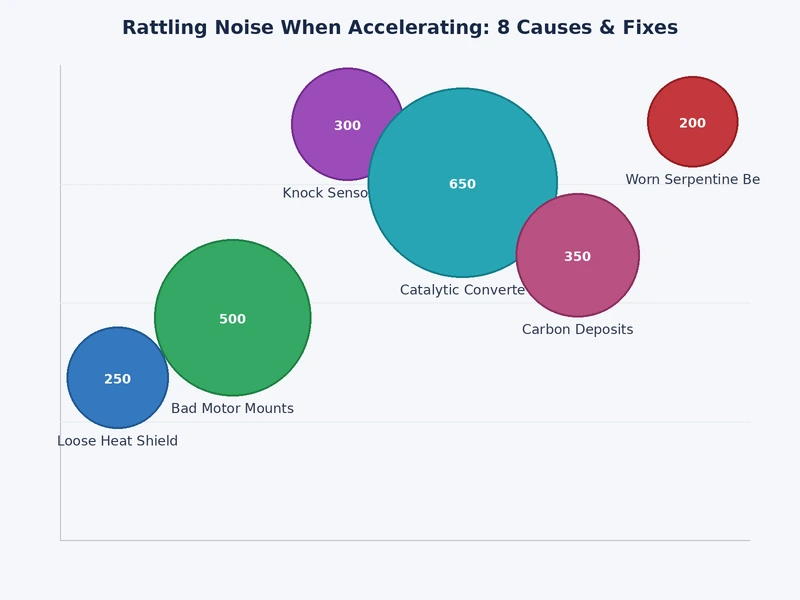 Bar chart comparing repair costs for 8 causes of rattling noise when accelerating
