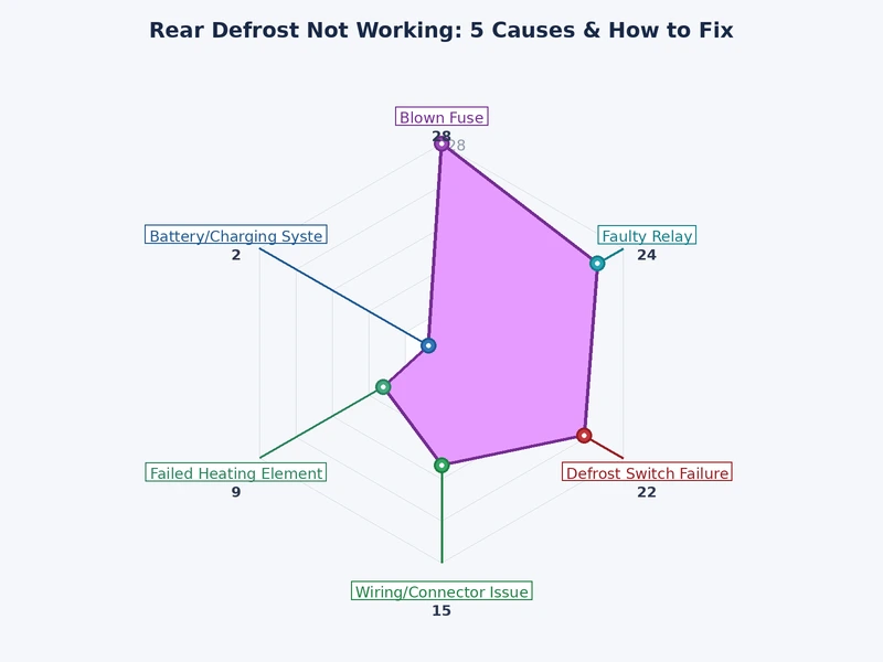 bar chart comparing frequency of the five most common rear defrost failure causes