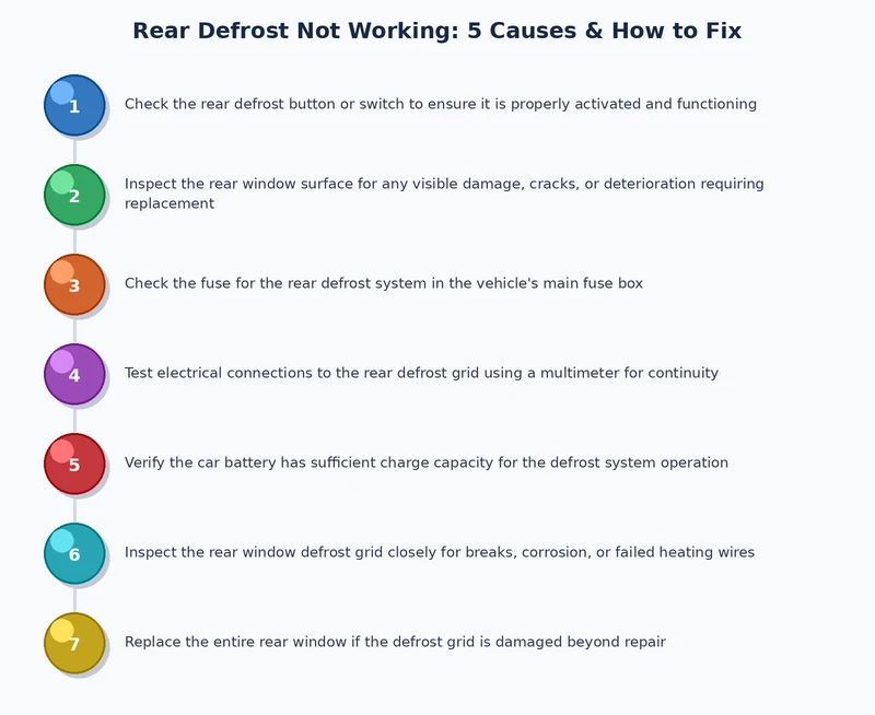 process diagram for rear defrost diagnosis — fuse check through grid line voltage testing steps