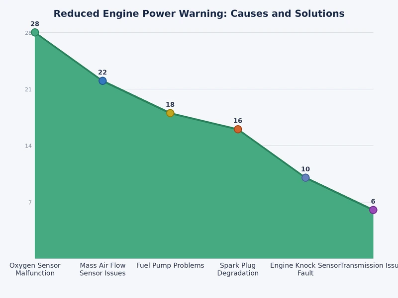 Bar chart comparing frequency of reduced engine power warning causes across throttle, sensor, and electrical categories
