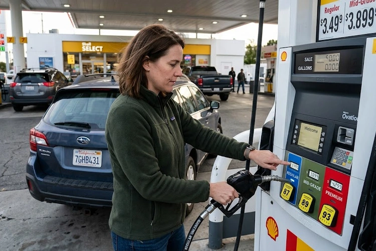 Regular vs premium gas pump nozzles side by side at a gas station