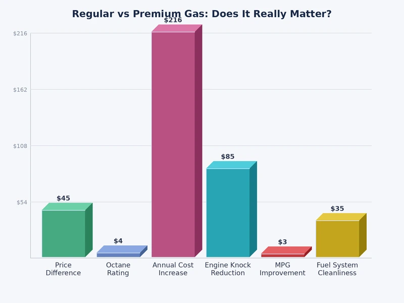 Bar chart comparing regular vs premium gas usage across vehicle types and engine categories